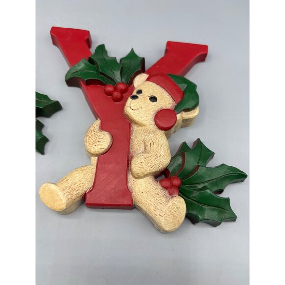 Vintage Homco Teddy Bear Christmas Wall Hanging Set Joy - Picture 4 of 6